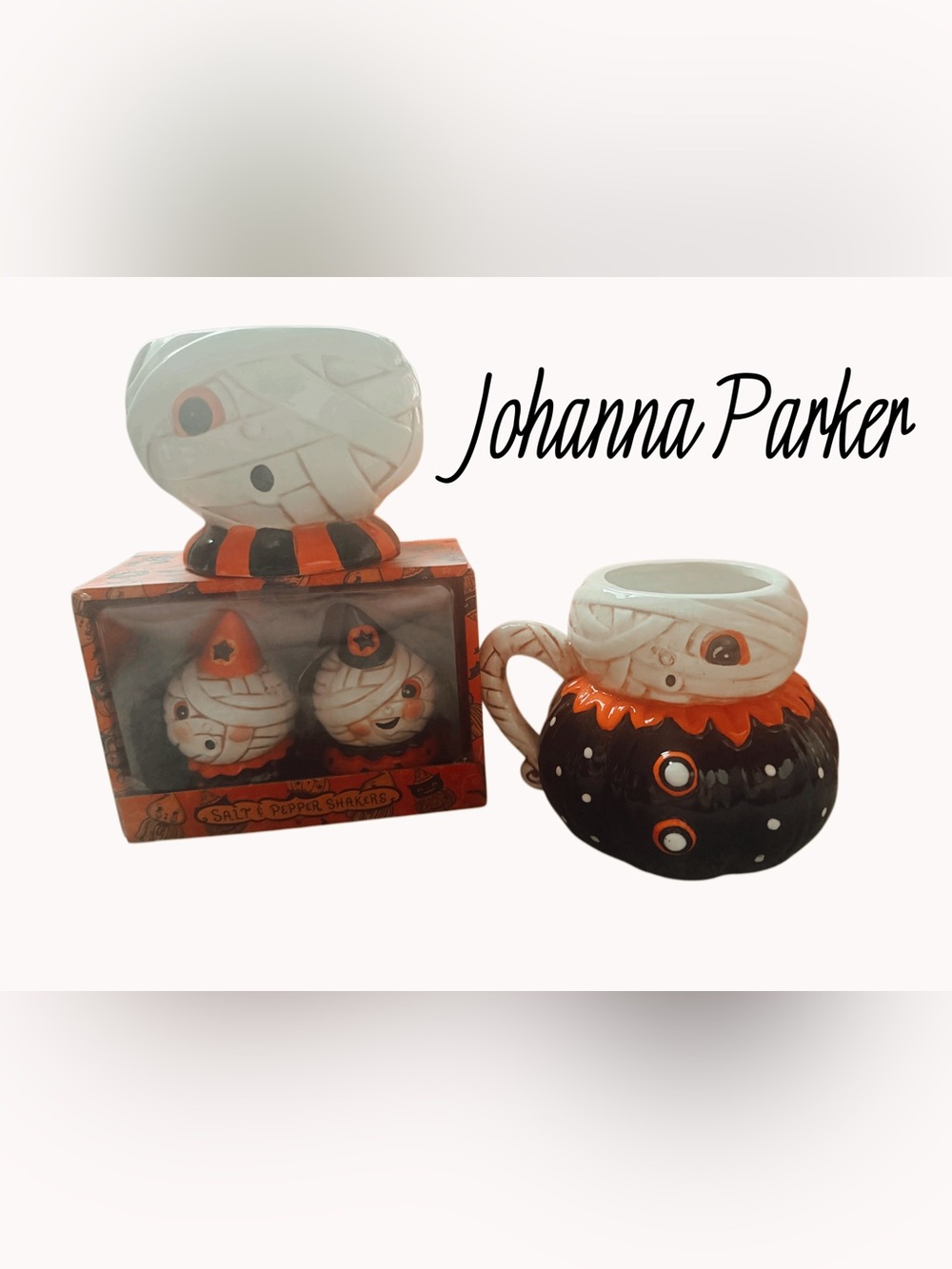 Halloween Mummy Ceramic Mug and Salt & Pepper Shakers / Bowl - Johanna Parker